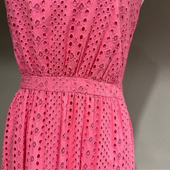 J. Crew Eyelet-embroidered tiered pink scoop neck sleeveless midi dress - Picture 3 of 13